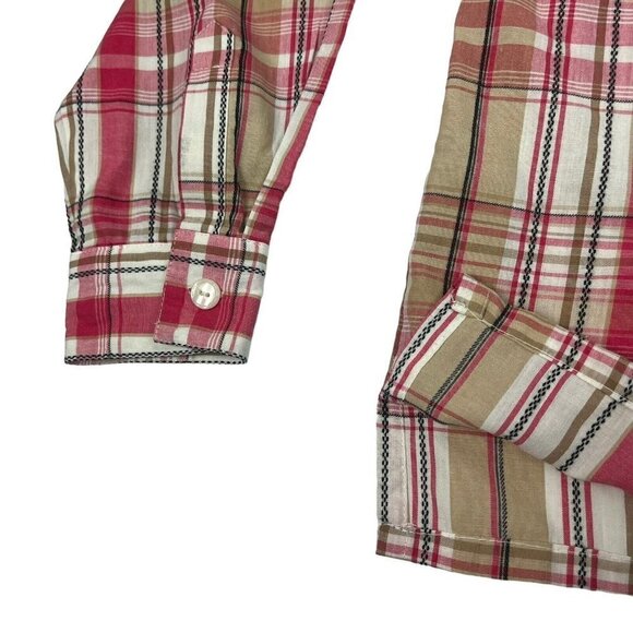 Alfred Dunner Womens Shirt Pink Tan Plaid Blouse 12P Petite - Picture 4 of 8